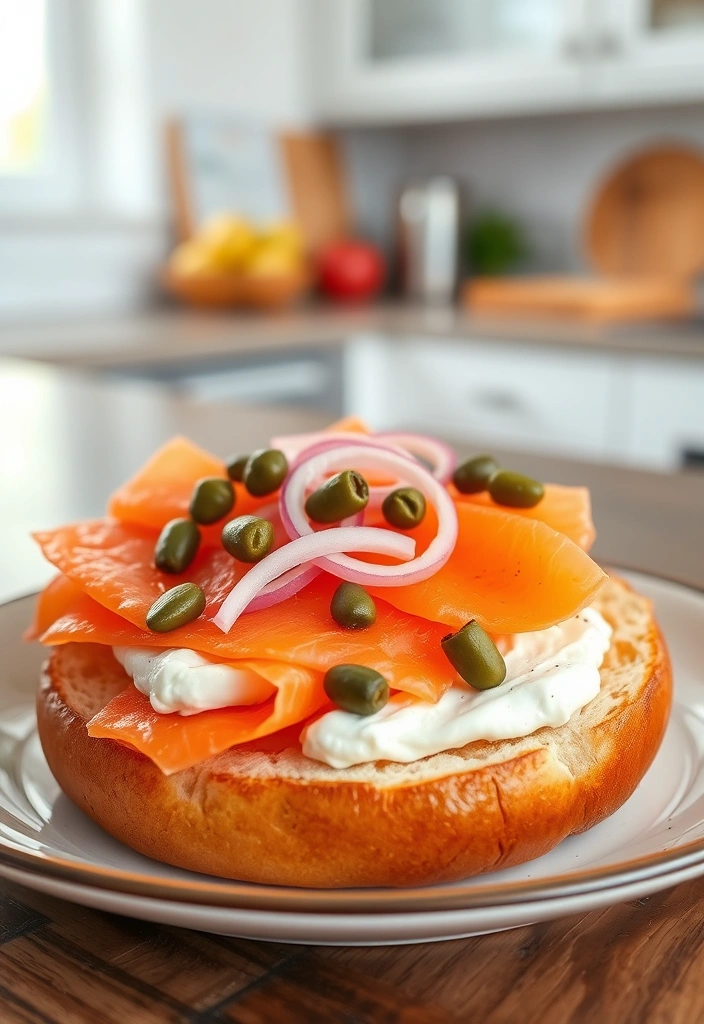 20 Quick Breakfast Ideas Ready in 10 Minutes or Less - 17. Bagel with Cream Cheese and Smoked Salmon