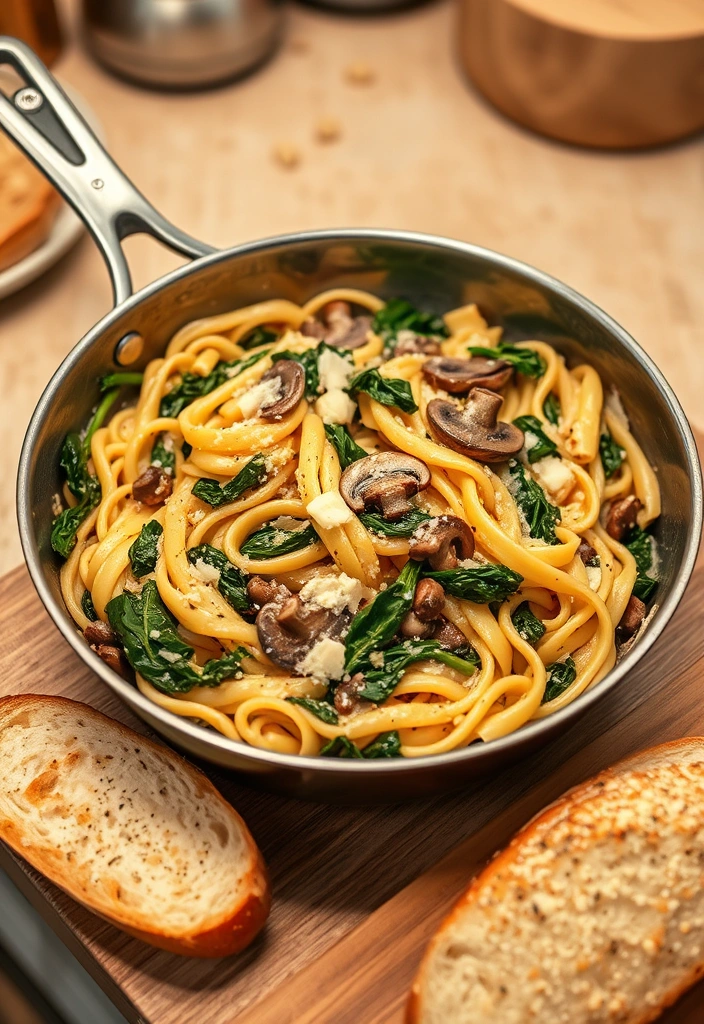 20-Minute Skillet Dinners for the Entire Family - 11. Creamy Spinach and Mushroom Pasta